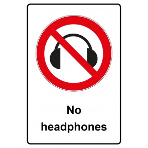 Aufkleber Verbotszeichen Piktogramm & Text englisch · No headphones | stark haftend