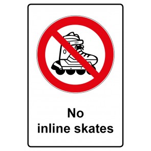 Schild Verbotszeichen Piktogramm & Text englisch · No inline skates (Verbotsschild)