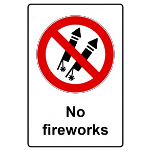 Schild Verbotszeichen Piktogramm & Text englisch · No fireworks (Verbotsschild)