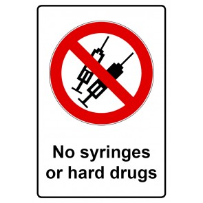 Magnetschild Verbotszeichen Piktogramm & Text englisch · No syringes or hard drugs