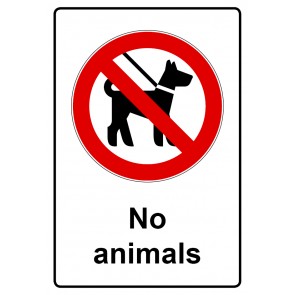 Aufkleber Verbotszeichen Piktogramm & Text englisch · No animals (Verbotsaufkleber)