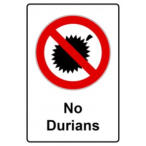 Aufkleber Verbotszeichen Piktogramm & Text englisch · No Durians (Verbotsaufkleber)