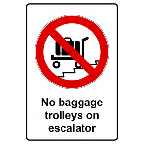 Aufkleber Verbotszeichen Piktogramm & Text englisch · No baggage trolleys on escalator (Verbotsaufkleber)