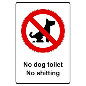 Schild Verbotszeichen Piktogramm & Text englisch · No dog toilet No shitting (Verbotsschild)