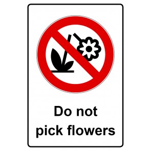 Schild Verbotszeichen Piktogramm & Text englisch · Do not pick flowers (Verbotsschild)
