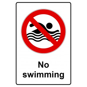 Aufkleber Verbotszeichen Piktogramm & Text englisch · No swimming | stark haftend (Verbotsaufkleber)