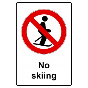 Schild Verbotszeichen Piktogramm & Text englisch · No skiing (Verbotsschild)