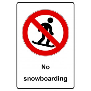 Schild Verbotszeichen Piktogramm & Text englisch · No snowboarding (Verbotsschild)