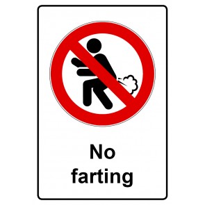 Schild Verbotszeichen Piktogramm & Text englisch · No farting (Verbotsschild)