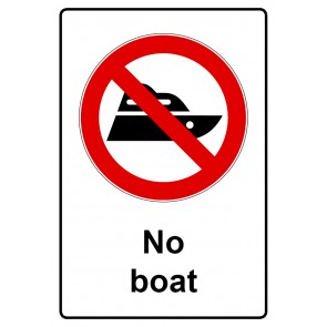 Schild Verbotszeichen Piktogramm & Text englisch · No boat (Verbotsschild)