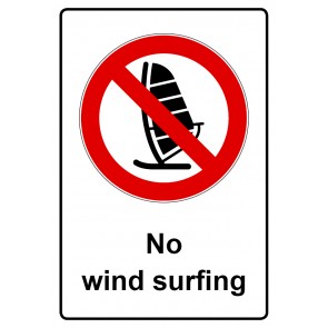 Schild Verbotszeichen Piktogramm & Text englisch · No wind surfing | selbstklebend