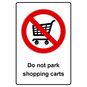 Aufkleber Verbotszeichen Piktogramm & Text englisch · Do not park shopping carts (Verbotsaufkleber)