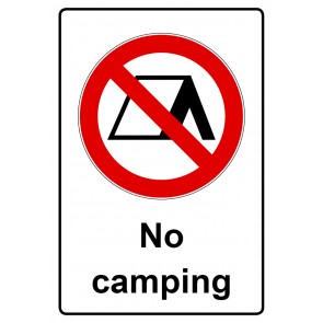 Aufkleber Verbotszeichen Piktogramm & Text englisch · No camping | stark haftend (Verbotsaufkleber)