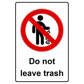 Aufkleber Verbotszeichen Piktogramm & Text englisch · Do not leave trash (Verbotsaufkleber)