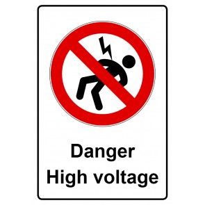 Schild Verbotszeichen Piktogramm & Text englisch · Danger High voltage (Verbotsschild)