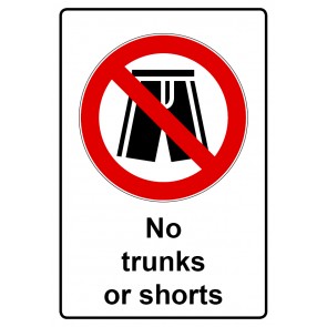 Aufkleber Verbotszeichen Piktogramm & Text englisch · No trunks or shorts | stark haftend