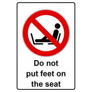 Schild Verbotszeichen Piktogramm & Text englisch · Do not put feet on the seat (Verbotsschild)