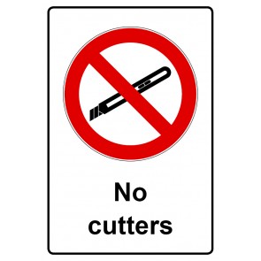 Aufkleber Verbotszeichen Piktogramm & Text englisch · No cutters | stark haftend (Verbotsaufkleber)