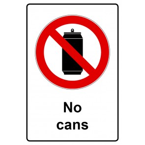 Schild Verbotszeichen Piktogramm & Text englisch · No cans (Verbotsschild)