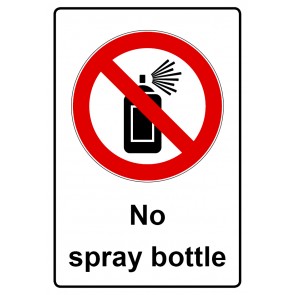 Schild Verbotszeichen Piktogramm & Text englisch · No spray bottle | selbstklebend