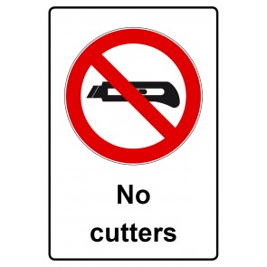 Aufkleber Verbotszeichen Piktogramm & Text englisch · No cutters (Verbotsaufkleber)