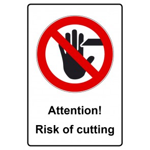 Aufkleber Verbotszeichen Piktogramm & Text englisch · Attention! Risk of cutting (Verbotsaufkleber)