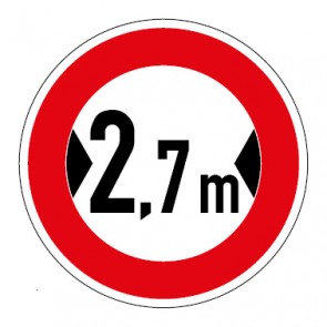 Schild Verkehrszeichen Durchfahrtsbreite  2,7 Meter