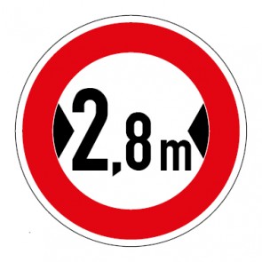 Schild Verkehrszeichen Durchfahrtsbreite  2,8 Meter