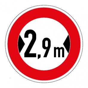 Schild Verkehrszeichen Durchfahrtsbreite  2,9 Meter