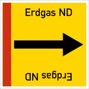 Schild Rohrleitungskennzeichnung viereckig Erdgas ND · selbstklebend