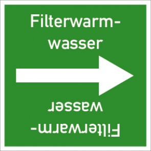 Rohrleitungskennzeichnung viereckig Filterwarmwasser · Aufkleber | stark haftend