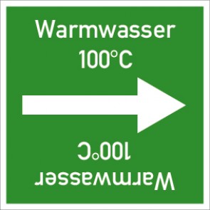 Schild Rohrleitungskennzeichnung viereckig Warmwasser 100° C · selbstklebend