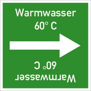 Rohrleitungskennzeichnung viereckig Warmwasser 60° C · ALU-SCHILD