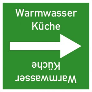 Rohrleitungskennzeichnung viereckig Warmwasser Küche · Aluminium-Schild