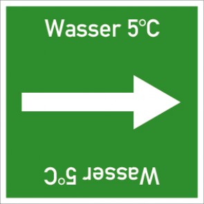 Rohrleitungskennzeichnung viereckig Wasser 5° C · Aluminium-Schild