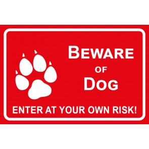 Aufkleber Beware of Dog · Enter of your own risk | rot