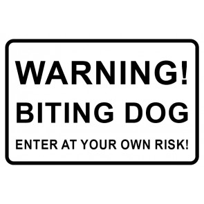 Aufkleber Warning! Biting Dog · Enter at your own risk! | weiß