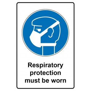 Schild Gebotszeichen Piktogramm & Text englisch · Respiratory protection must be worn (Gebotsschild)