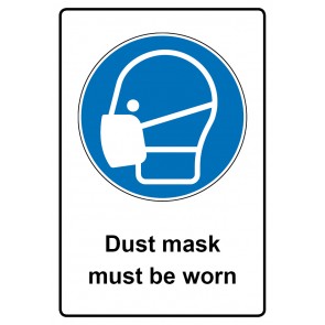 Aufkleber Gebotszeichen Piktogramm & Text englisch · Dust mask must be worn | stark haftend (Gebotsaufkleber)