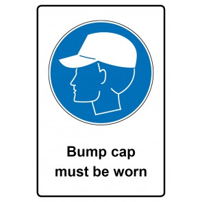 Schild Gebotszeichen Piktogramm & Text englisch · Bump cap must be worn (Gebotsschild)