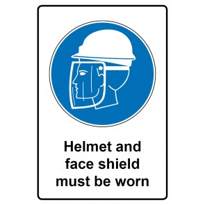 Schild Gebotszeichen Piktogramm & Text englisch · Helmet and face shield must be worn (Gebotsschild)