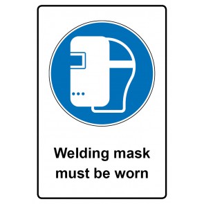 Aufkleber Gebotszeichen Piktogramm & Text englisch · Welding mask must be worn | stark haftend (Gebotsaufkleber)