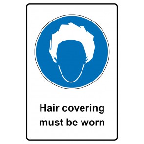 Schild Gebotszeichen Piktogramm & Text englisch · Hair covering must be worn (Gebotsschild)