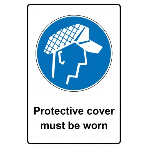 Aufkleber Gebotszeichen Piktogramm & Text englisch · Protective cover must be worn (Gebotsaufkleber)