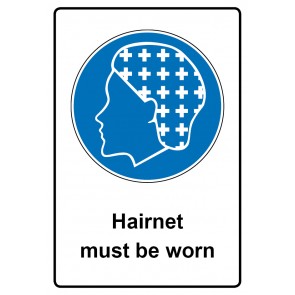 Schild Gebotszeichen Piktogramm & Text englisch · Hairnet must be worn (Gebotsschild)