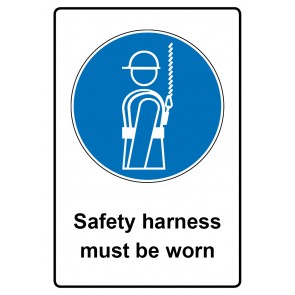 Schild Gebotzeichen Piktogramm & Text englisch · Safety harness must be worn | selbstklebend (Gebotsschild)
