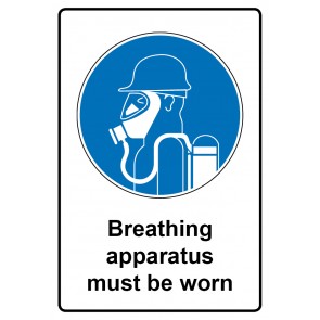 Schild Gebotszeichen Piktogramm & Text englisch · Breathing apparatus must be worn (Gebotsschild)