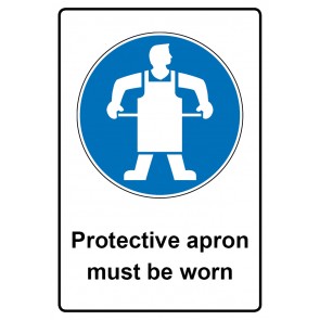 Schild Gebotszeichen Piktogramm & Text englisch · Protective apron must be worn (Gebotsschild)