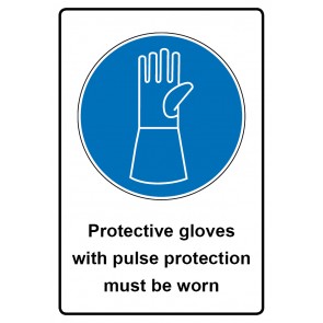 Aufkleber Gebotszeichen Piktogramm & Text englisch · Protective gloves with pulse protection must be worn (Gebotsaufkleber)