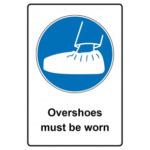 Schild Gebotszeichen Piktogramm & Text englisch · Overshoes must be worn (Gebotsschild)